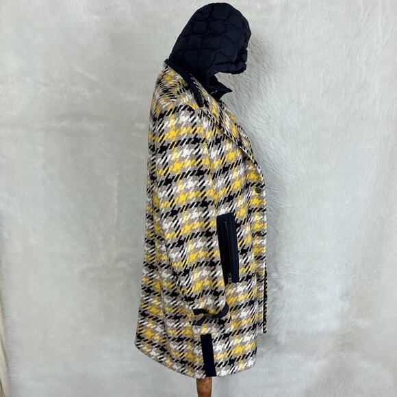Bogner Black, Yellow, Tan Check Kerri-D Wool Blend Removable Hooded Coat M - Picture 5 of 10